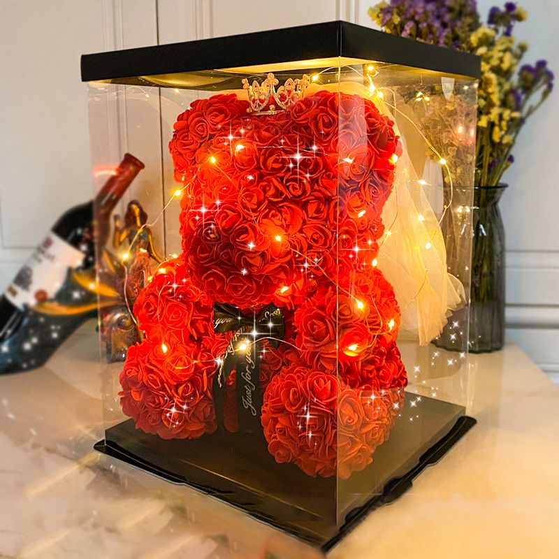 40cm Large Teddy Rose Bear Artificial Flowers Rose Bears with Light Box Anniversary Valentine's Wedding Birthday Christmas Gift