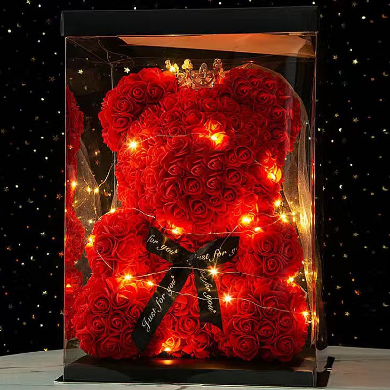 40cm Large Teddy Rose Bear Artificial Flowers Rose Bears with Light Box Anniversary Valentine's Wedding Birthday Christmas Gift