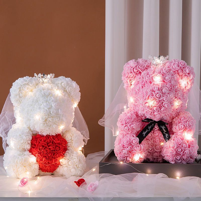 40cm Large Teddy Rose Bear Artificial Flowers Rose Bears with Light Box Anniversary Valentine's Wedding Birthday Christmas Gift